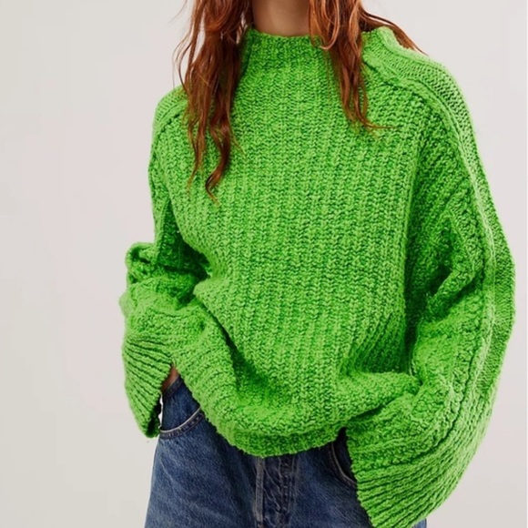 Free People Sweaters - Free People Women's Everyday Cotton Mock Neck Chunky Sweater Green Size Medium